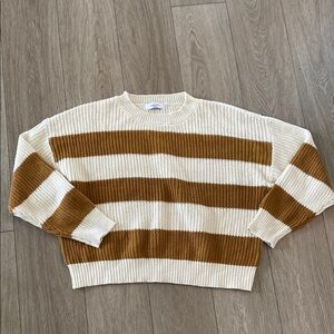 Carly Jean Women’s Striped Cream and Brown Sweater size large